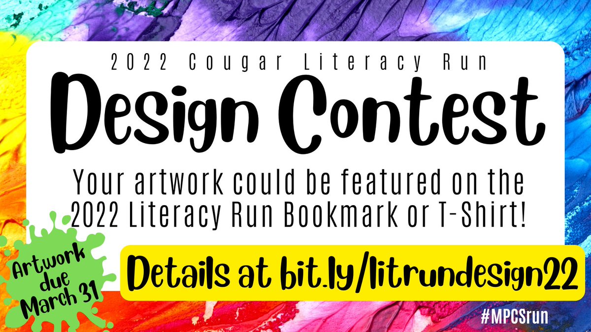 __MsStark's tweet photo. Hey @CESMiniCougars &amp; @MPEScougars -- the Literacy Run Design Contest is back and better than ever! We cannot wait to see what you create! https://t.co/flEfoMruqE 🎨🖍  #MPCSrun @MPCSVA https://t.co/CbCz3RlZqZ