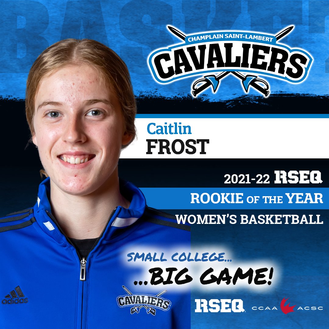 Champlain_Cavs's tweet photo. Congrats to Caitlin Frost on her being named @RSEQ1 Rookie of the Year in College D1 Women's Basketball! #cavsbluetide #rollbluetide #thechamplaincavs https://t.co/69S6z4pJIk