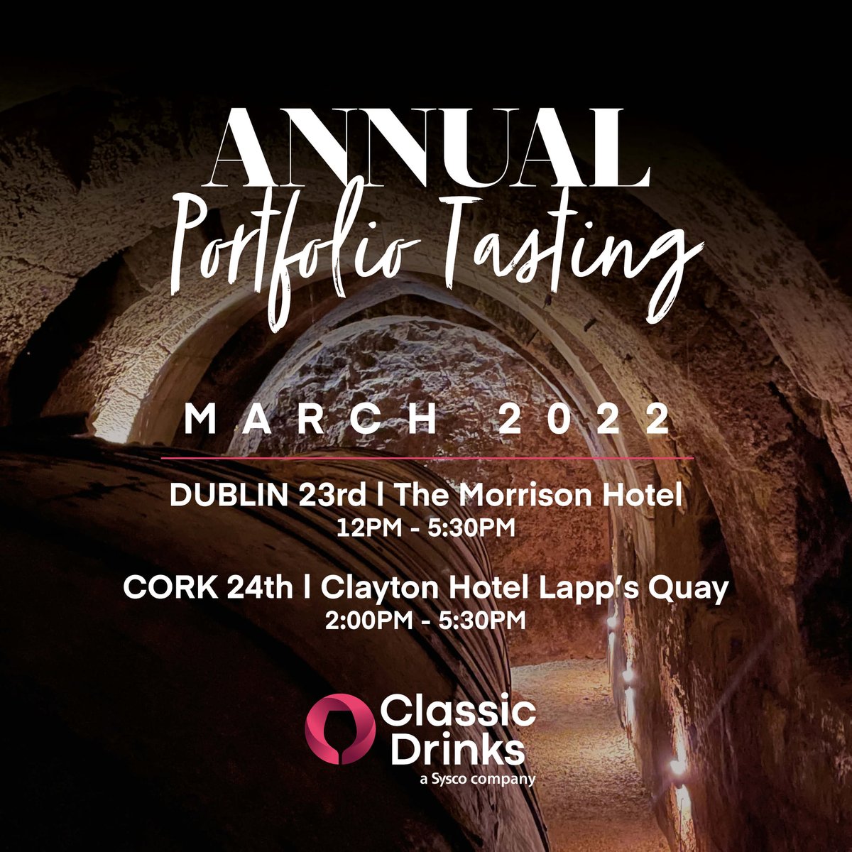 🥂 We couldn't be more excited for our friends at @classic_drinks who are hosting their Annual Portfolio Tasting event in Dublin and Cork. 🍷 To get a taste of their offerings, #register and confirm your #attendance today. #winetasting hubs.li/Q016n3mY0