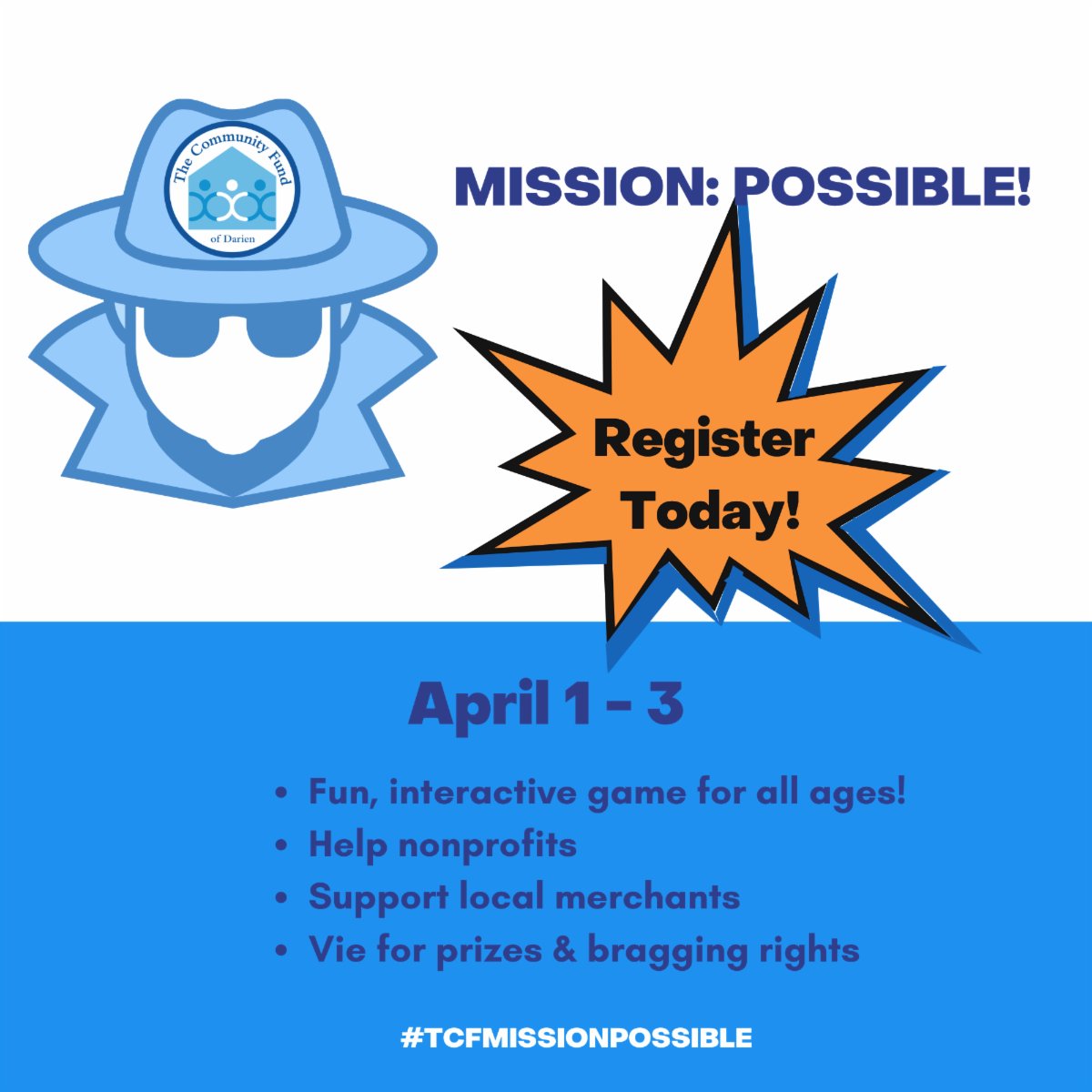 Registration is open for Mission:Possible! 2022 🔎
First 20 teams get an extra 200 points! Sign-up today and secure your spot and some bonus points!! 🤩 #tcfdarien #youthprograms #communityevent #Darien
flipcause.com/secure/event_s… 
(link in bio)