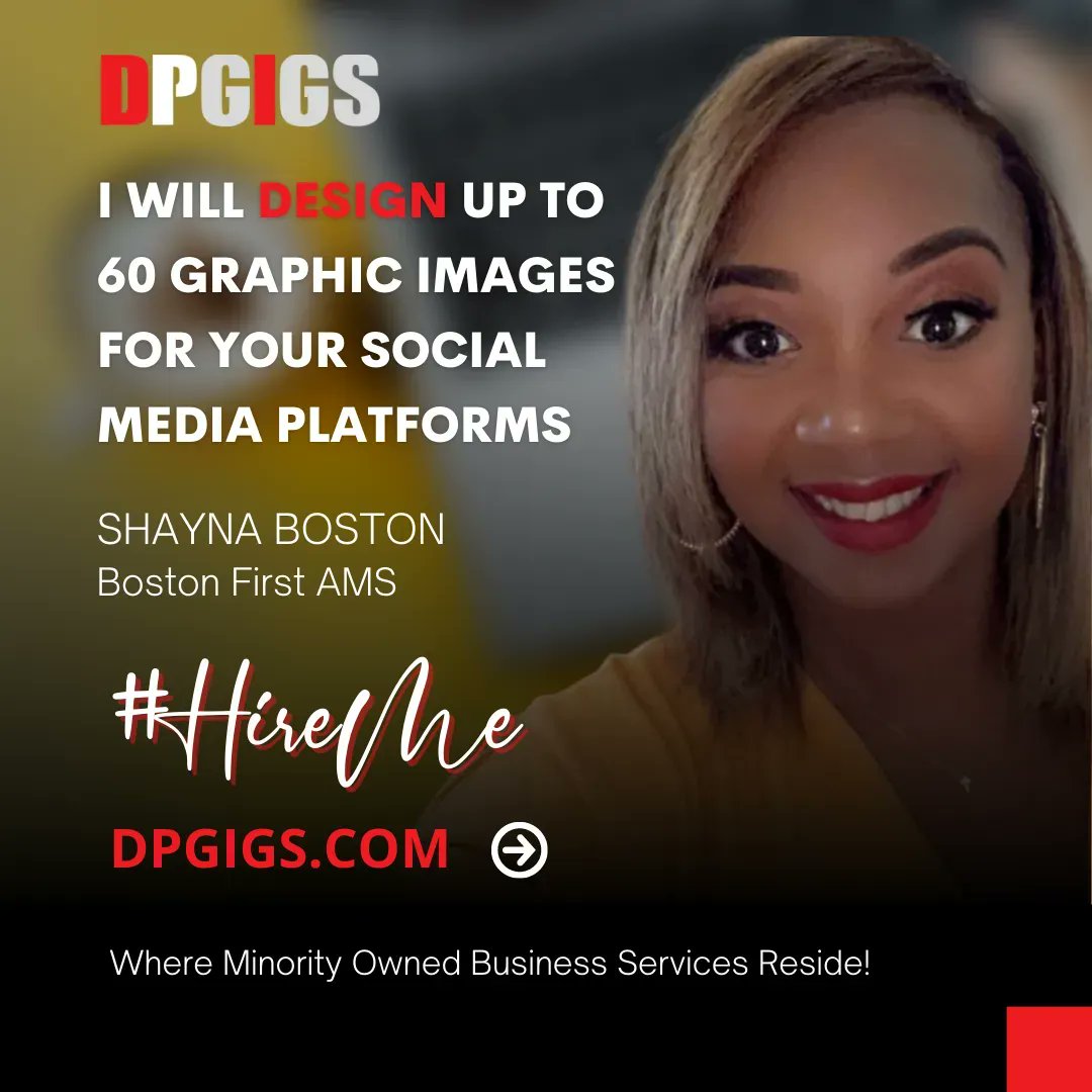 DpGigs's tweet photo. In honor of Women's History Month, we celebrate DPGIGS Freelancer, Shayna Boston of BostonFirst Administrative Management Services. Hire Shayna to create up 60 images for your social media platforms. Learn more about Shayna at https://t.co/7l83b8J93B.
#SheReady #HireWomanOwned https://t.co/nAen5o36GQ