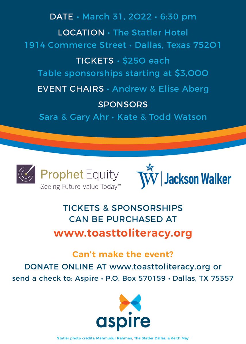 Aspire_ToLearn's tweet photo. Toast to Literacy 2022 is only 10 days away! Buy your tickets today! Simply visit https://t.co/pkC1625iCY to join us on Thursday, March 31 at The Statler hotel. We are so grateful for your support and look forward to seeing you!
#toasttoliteracy #aspiretolearn https://t.co/xaQpSAEV4H