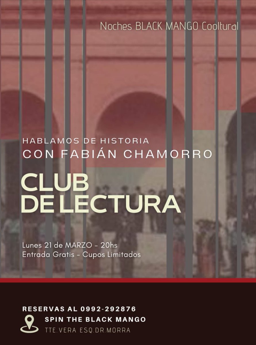 ¡Nuevo fecha del Club de Lectura! Este LUNES 21 de Marzo (20hs) hablamos de Historia del Paraguay con @fabian_1932 

La temática 👉 Bipartidismo, violencia y corrupción.

Vení con ganas de preguntar, conocer, debatir... Junto a unas 🍻😉

Reservas al 0992292876 - Cupos Limitados