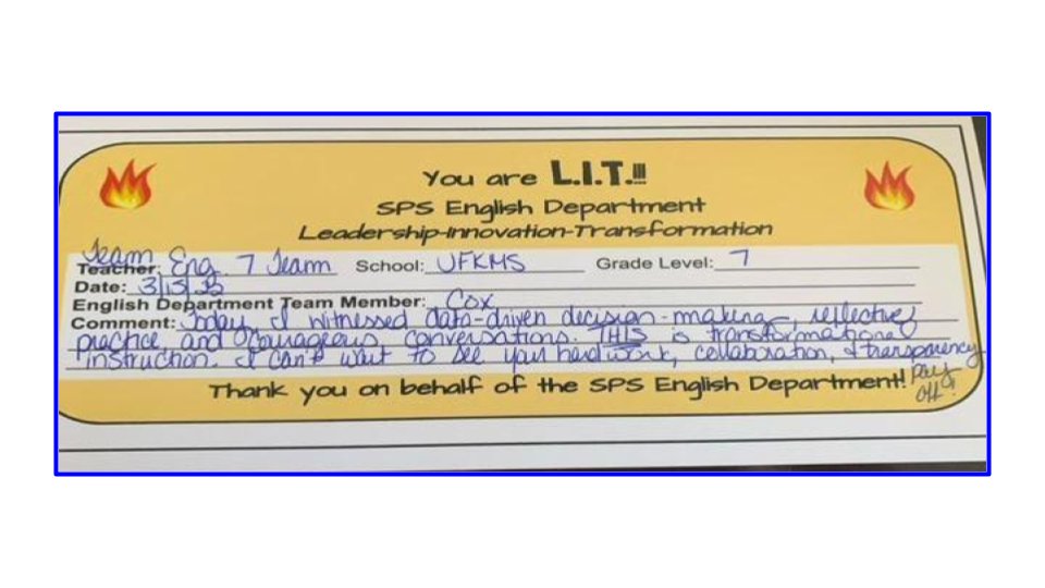 SPSEnglish's tweet photo. Look who's L.I.T.!!!! Leadership-Innovation-Transformation JFKMS Grade 7 English Team!!! Continue making data-driven instructional decisions and having courageous conversations! @StephanieCox604 @jfkwolverines #BuildingtheBestSPS #PLCRocks https://t.co/392yR9nzbH