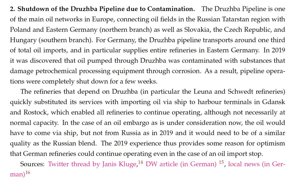 Perhaps even more relevant for the discussion at hand: shutdown of the Druzhba pipeline due to contamination. Response: ship the oil instead.This is example is borrowed straight from  @jakluge's excellent thread https://twitter.com/jakluge/status/15029742813612851202/
