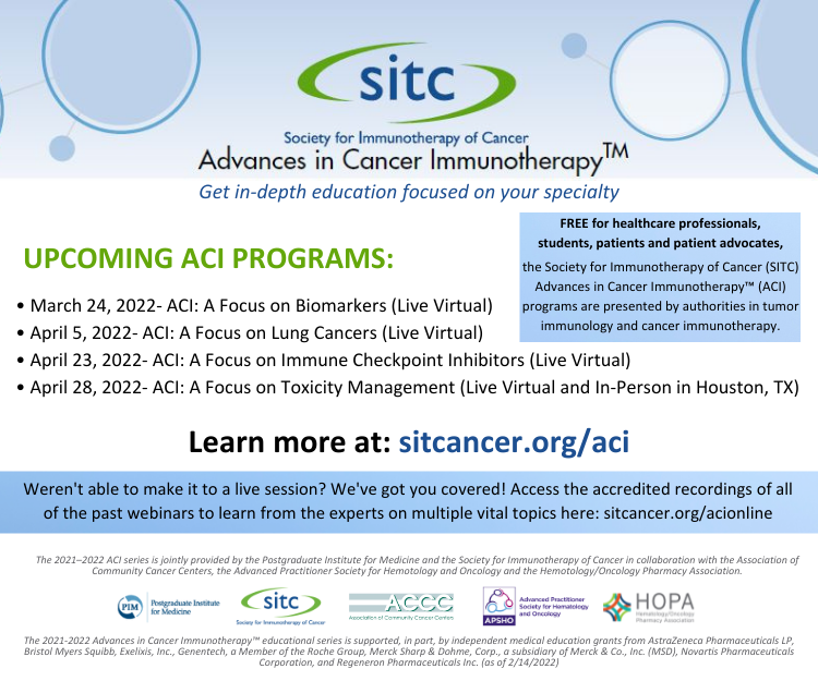 ASCOPost's tweet photo. Newly redesigned Advances in Cancer Immunotherapy educational series from the Society for Immunotherapy of Cancer, free for healthcare professionals in the clinical setting, students and patient advocates https://t.co/g73ms5DRXF @sitcancer
 #Immunotherapy #cancer #oncology https://t.co/v4dqed4lby
