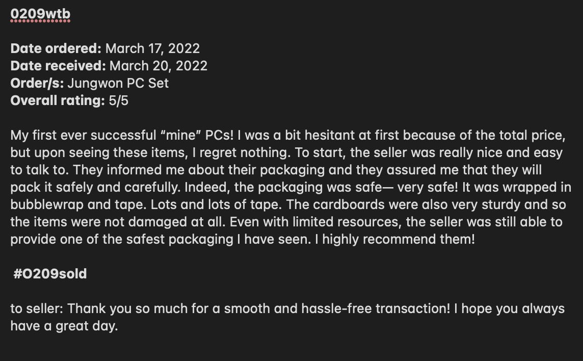 _jake_simp's tweet photo. 42. @0209wtb 

#0209sold 

Date ordered: March 17, 2022 
Date received: March 20, 2022 
Order/s: Jungwon PC Set
Overall rating: 5/5 https://t.co/FEUZvTAUwk