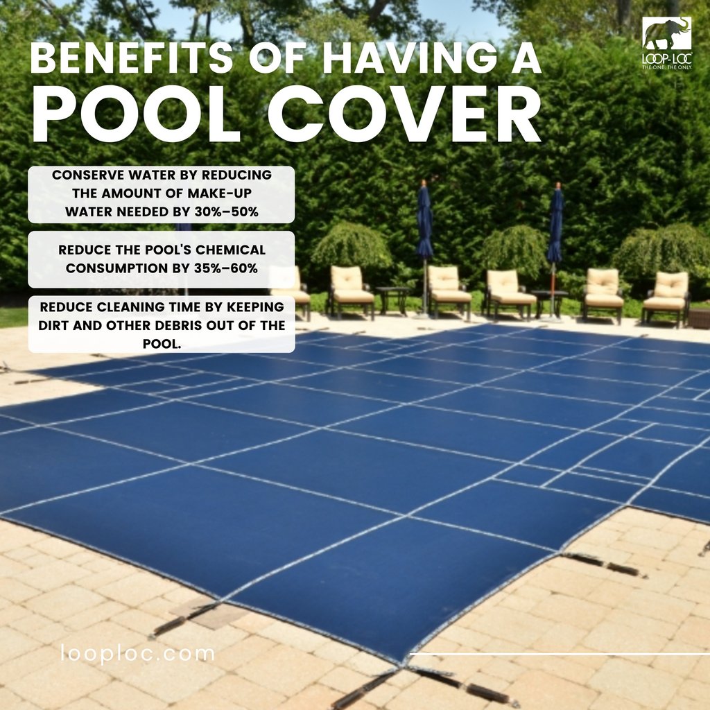 Pool covers are more than a protective barrier.... they benefit the 💦water in the pool as well as your safety when using the pool!#looploc #pool #poolliner #instagood #stormprep #poolprep #blackpoolcover #tanpoolcover #graypoolcover