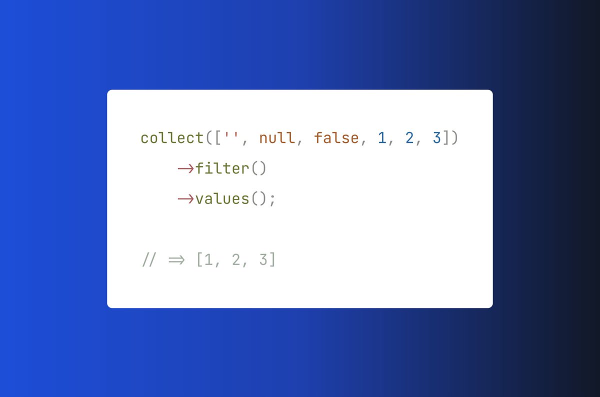 You can remove all falsy values from a Collection by calling filter() without any arguments