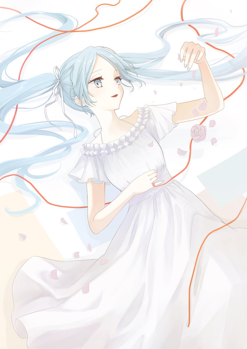hatsune miku 1girl dress solo long hair twintails white dress ribbon  illustration images