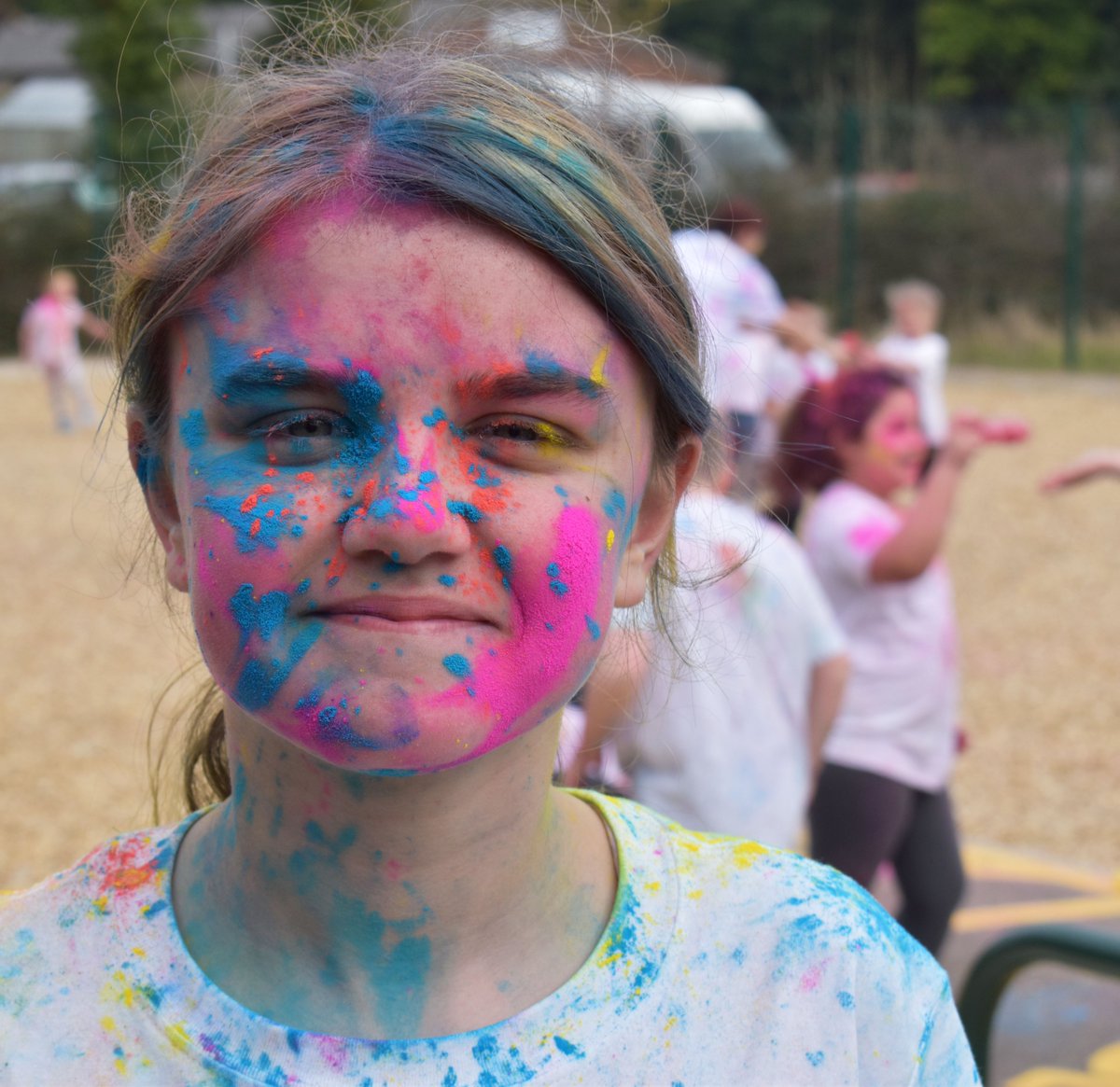 FishtoftAcademy's tweet photo. What a great day we have all had being taught about #Holi, the #Hindu Festival of Colours. We ended the learning with a colour fight - and even our #Headteacher Miss Bland got involved! #TeamVoyage #EduTwitter #Fishtoft #SmallSchoolBigHeart (1/2) https://t.co/4GwB3ApBVo