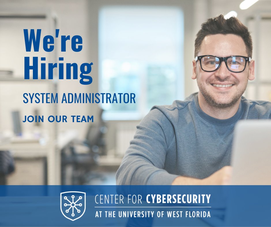 Interested in our System Administrator role? Check out our revised position opening at uwf.edu/cybersecurityj…. This role will support Center senior IT personnel with the maintenance &amp; operation of the Florida Cyber Range data center, Local Area Network, and Information Systems.
