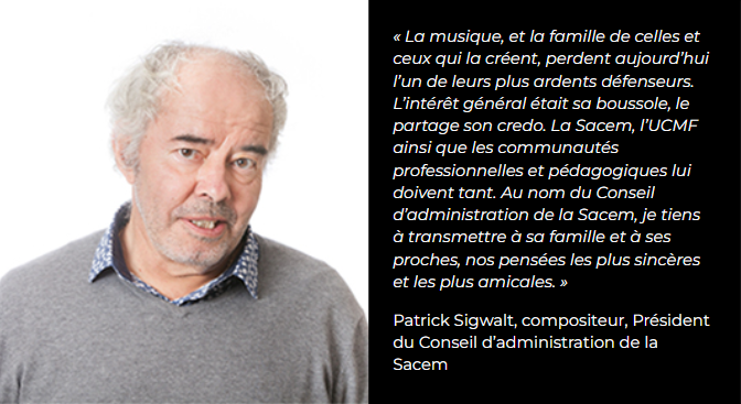 sacem's tweet photo. C’est avec une profonde tristesse que la Sacem a appris la disparition de Gilles Tinayre. Artiste de talent et créateur engagé, il était doté d’un sens aigu de la solidarité, de la transmission, du collectif et de l’entraide confraternelle.
➡https://t.co/cB1tK0UeWx https://t.co/XdYER2b2Xq