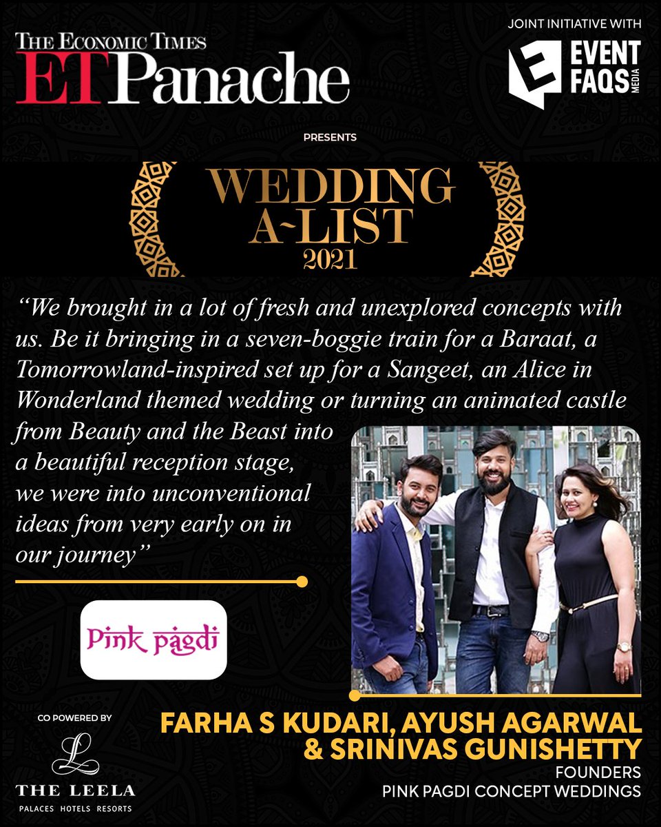 EVENTFAQS's tweet image. They are high octane individuals, delivering a lifelong memorable experience always.
.
.
#Eventfaqs #ETPanache #Leelahotels #theleeladelhi #vistara #iskra #scoopevents #modernstageservice #izhaar #talentmanagement #wethrive #nautanki #WeddingAList #WeddingPlanner #IndianWeddings