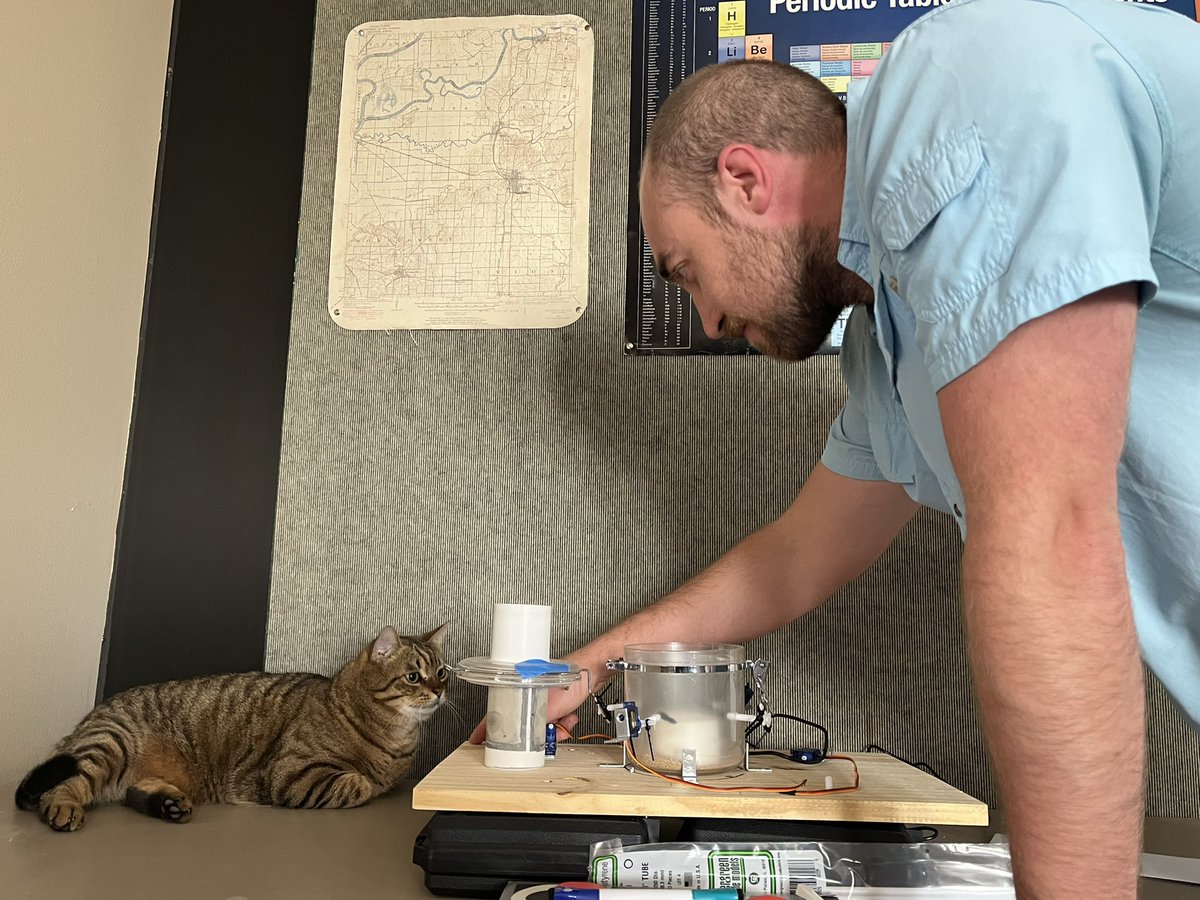 Bison_UG's tweet photo. We got a little extra help in the office yesterday from Oscar and Fritz (courtesy of @lilyspj). Cat geologists to the rescue. 🐈🐈‍⬛ #sciencecats https://t.co/dNJzqnyCZS