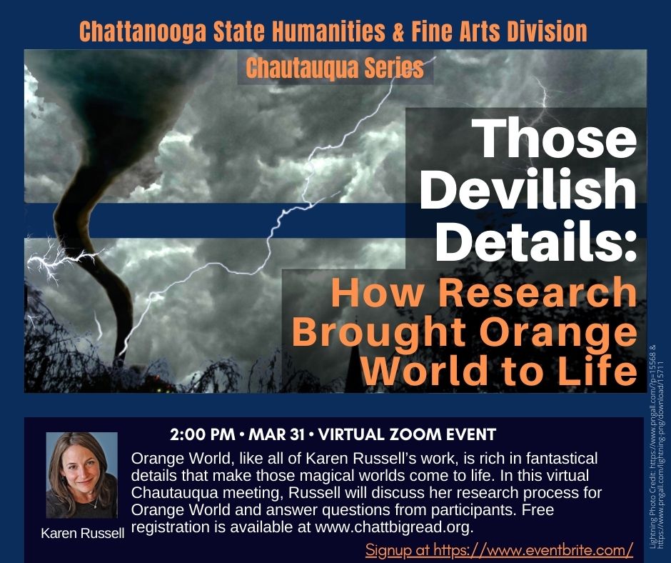 CSWritersatWork's tweet image. We hope you can join us for this virtual event next week. Karen Russell will share her process for research. Registration is free at ChattBigRead.org.