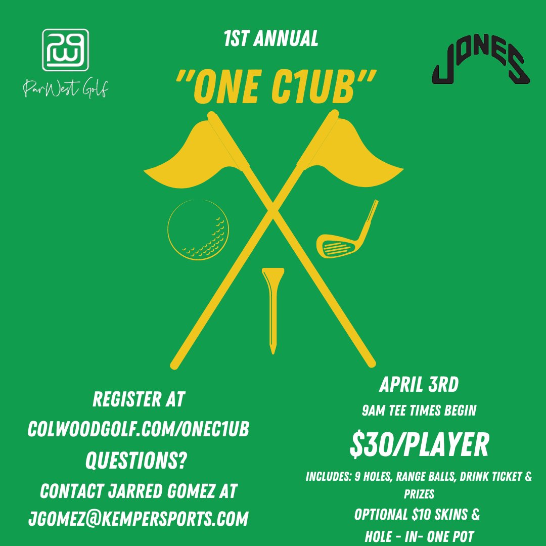 What could you shoot with only ONE club? Registration is open for our 1st annual ONE C1UB. Gross &amp; net prizes are up for grabs in what we expect to be our new fan favorite event! colwoodgolf.com/onec1ub #anythingbuttraditional #portlandparks