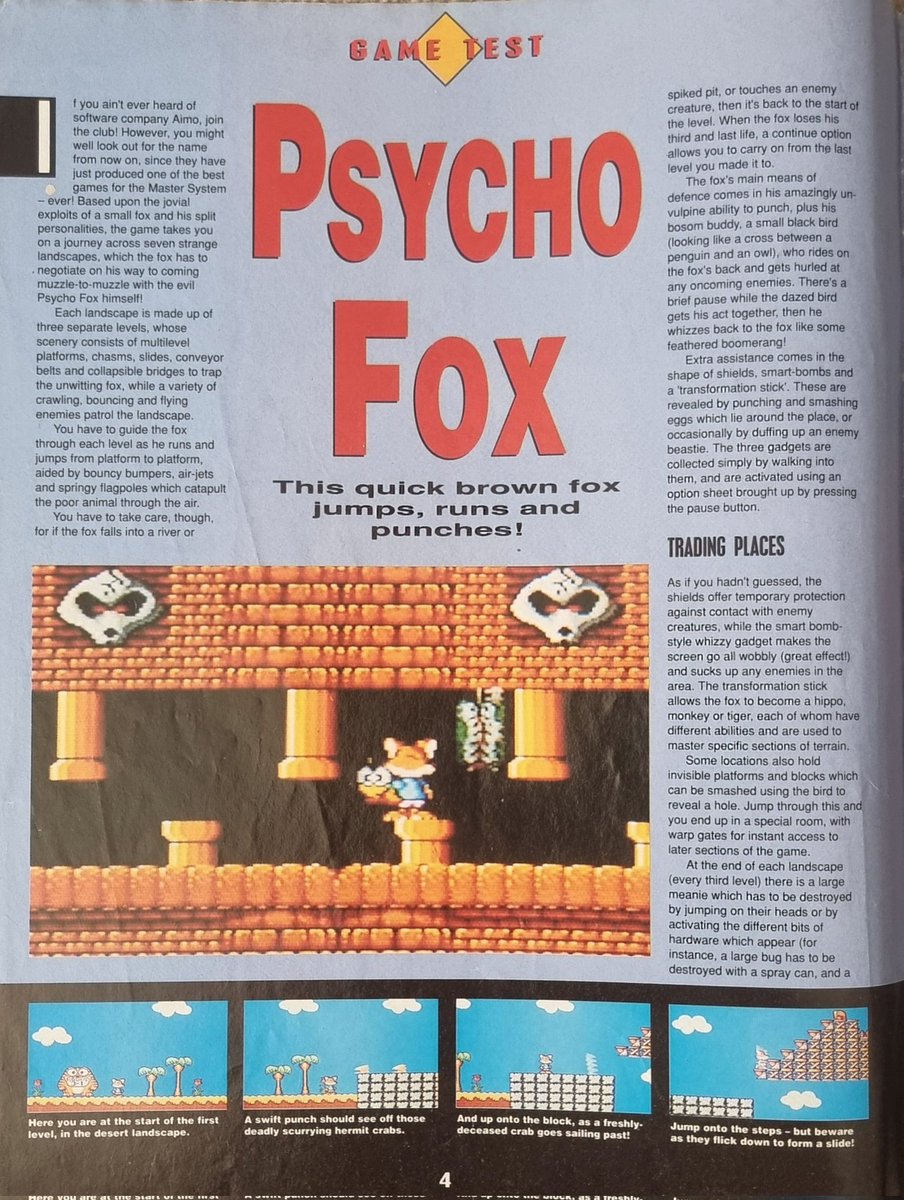 SegaMags's tweet photo. S Magazine described Psycho Fox as the 'Super Mario Bros of the Sega system' when they reviewed it back in issue 3 on the Master System.

Do you agree with the score?

#sega #psychofox #mastersystem #segaforever #segamags #segapowered #smagazine #retrogaming https://t.co/oq9Tbsk2xP