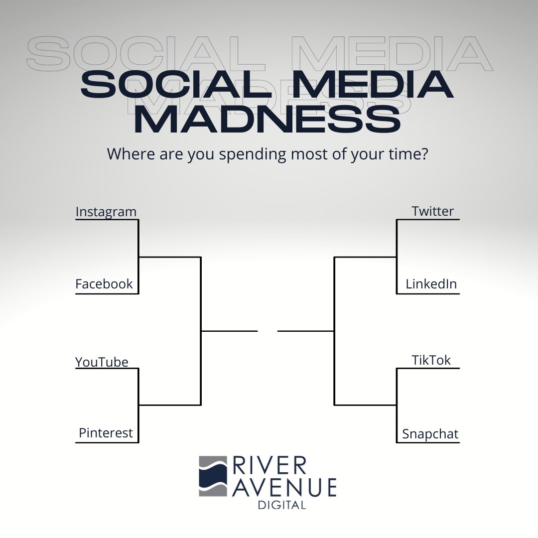 River_Ave_Group's tweet photo. In honor of March Madness, we figured we'd create our own bracket...

Let us know your winners for each match-up in the comments and we'll see you for the semi-finals! 👀🏅

#RADLife #MarchMadness #SocialMediaMadness #Brackets https://t.co/5HDtmMpA51
