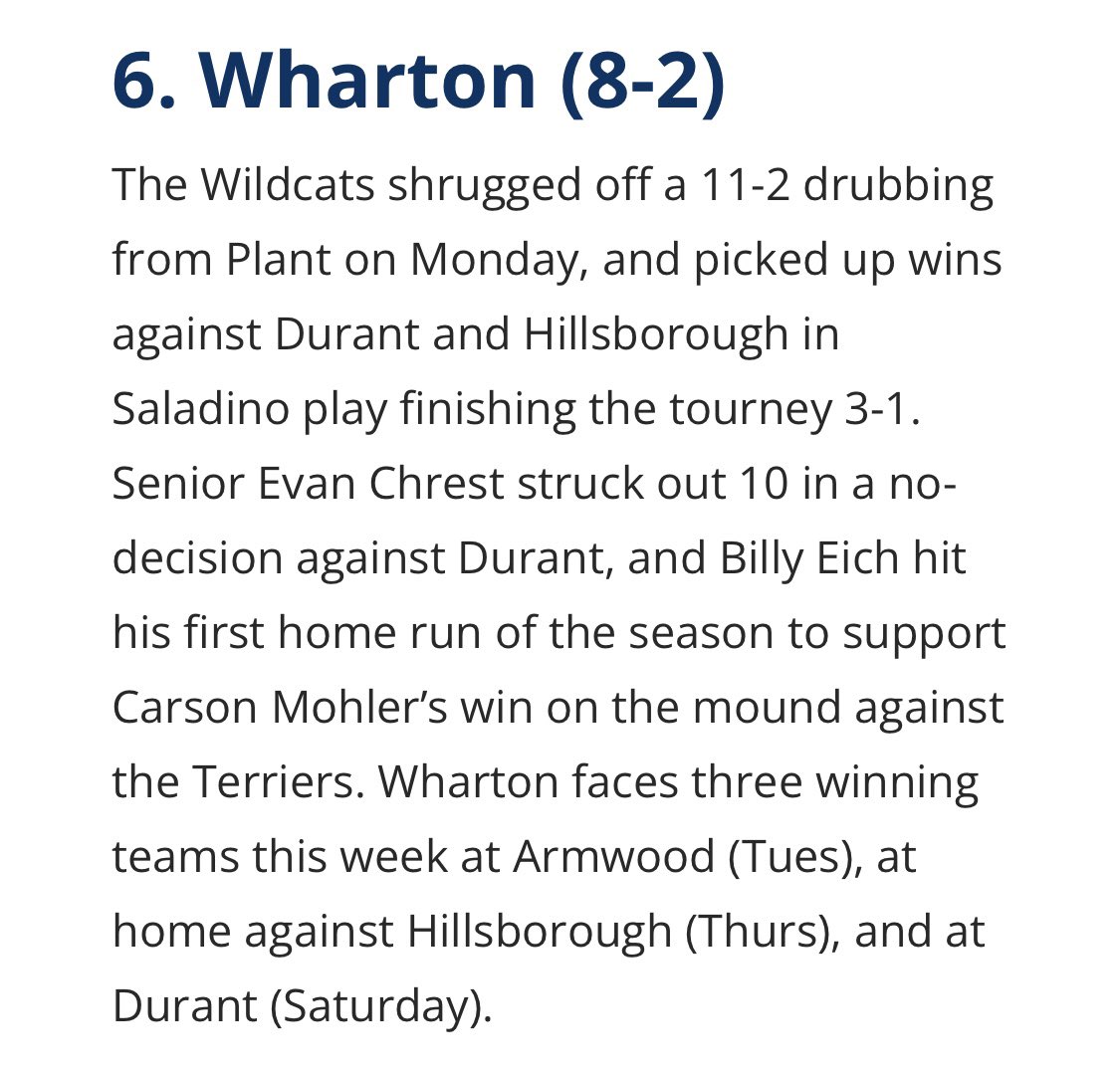 CarsonMohler's tweet photo. @813Preps has us at #6 this week, thanks to some good baseball at Saladino.Looking forward to 3 solid games this week.Thanks again Mr Guthrie and your team. https://t.co/e7aWlJ0ovq