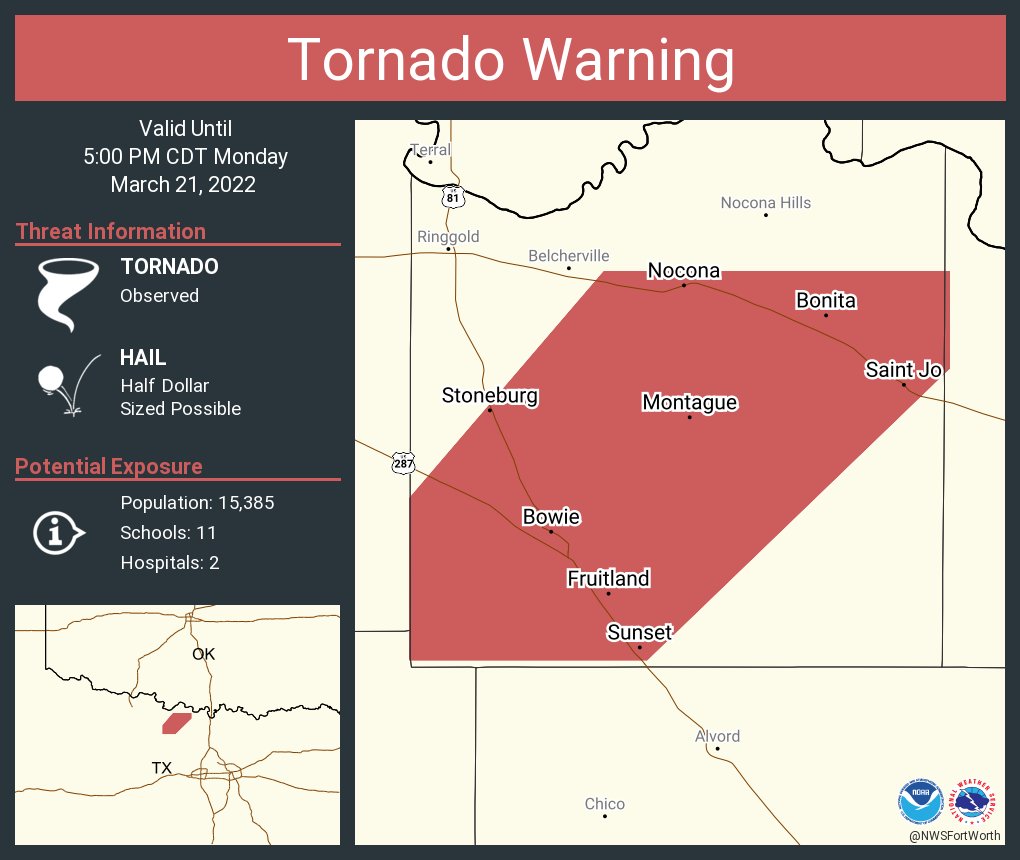 NWS Tornado on Twitter "Tornado Warning continues for Bowie TX, Nocona