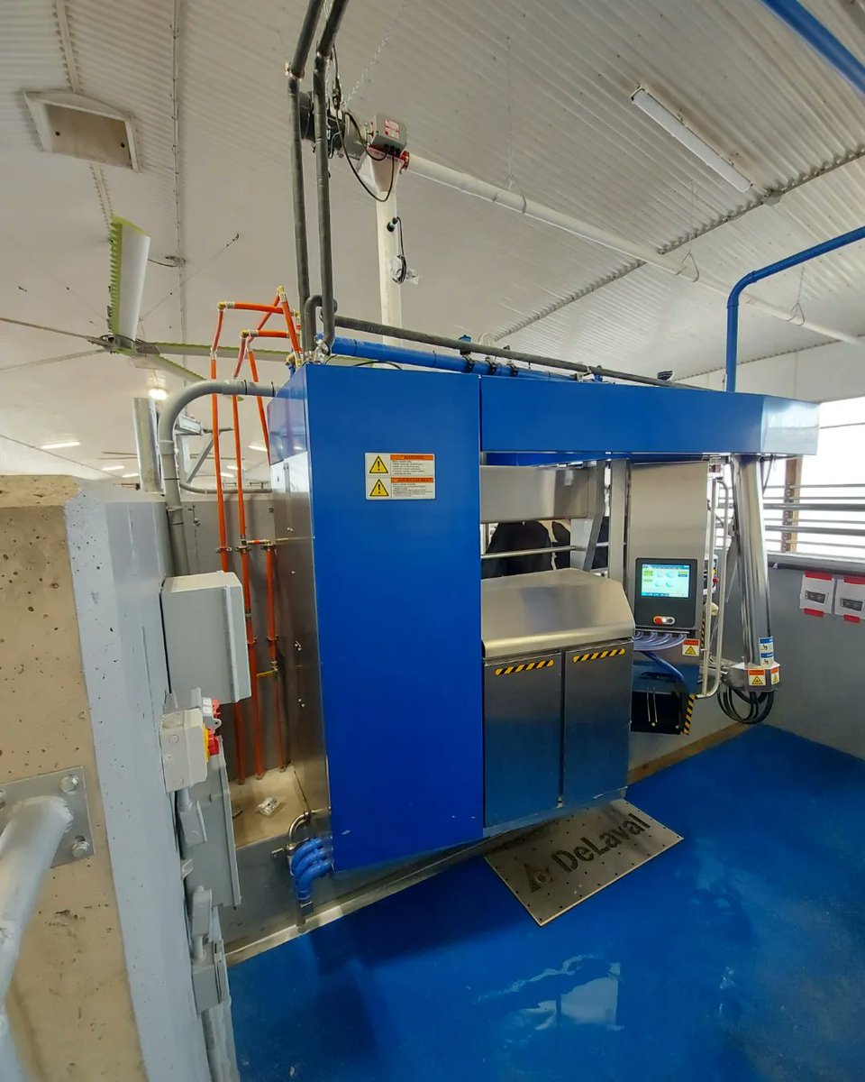 The first cows are in! Also, take a look at this super cool blue floor. A new approach with the changes in not requiring a robot room. #ontag #new #milking #dairydonewell 
📷 <a href="/KateDorr/">Kate Dorr</a>