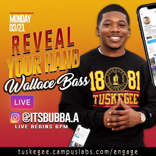 itsbubba_a's tweet photo. Who is Wallace Bass? 

Join me on Instagram live @itsbubba.a to see what cards the next 25th Mister Tuskegee has to reveal ,Monday, March 21st at 6:00PM🃏♠️. 

“We cannot change the cards we are dealt, just how we play the hand” -Randy Pausch

#WB4MisterTU
#PlayYourBestHand https://t.co/unhit7SHkl