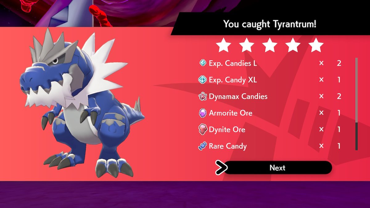 Robert_Ellison6's tweet photo. Just got myself a blue dinosaur #shinypokemon #shinytyrantrum #PokemonSwordShield #NintendoSwitch https://t.co/UQOm23Wvmw