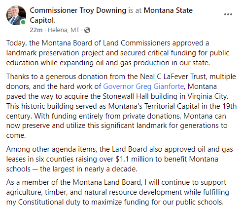 BrownCSIMT's tweet photo. #MTPOL #MTLandBoard #PublicTrustLands #MontanaOil #CSI #MTAuditor https://t.co/iOw9Wdwh4n
