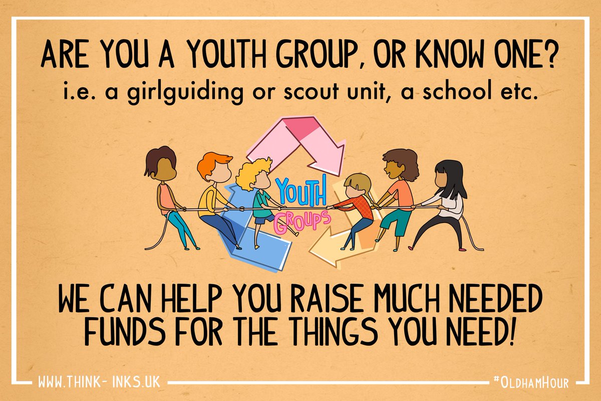 Are you apart of a youth group? We can help you raise funds on the things you need! I.e. new badges for your girlguiding/ scouts unit or even a day out for your school class! think-inks.uk/youthgroups
#OldhamHour