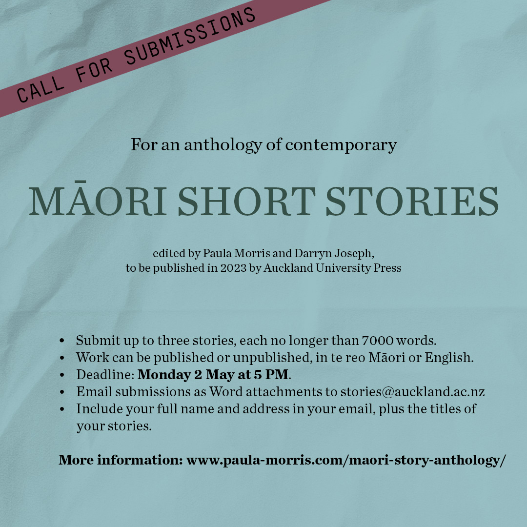 Call for submissions for new Māori story anthology, including both established and emerging writers: please share.