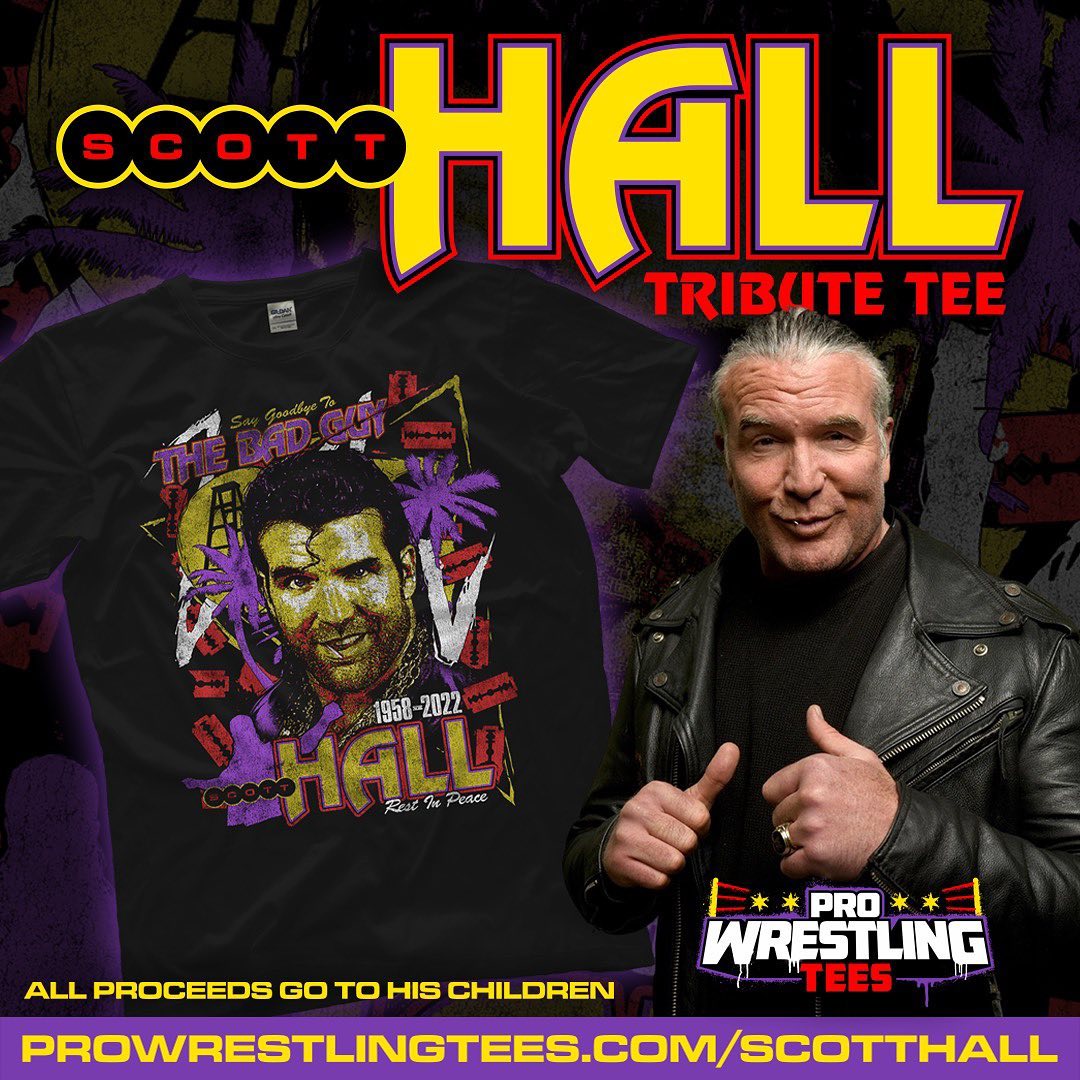 sharker102s's tweet photo. The company pro wrestling tees just came out with this shirt to honor scott Hall with all proceeds going to his children !!def a nice company  #ScottHall #ScottHallForever #RIPScottHall #RazorRamon #NWOForLife #nWo4Life #HeyYo #BadGuy #Asuka https://t.co/9lOZB2L6zX