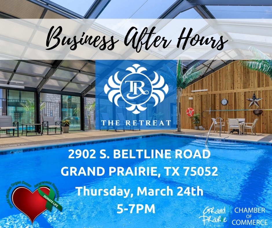 JOIN US! This Thursday from 5-7PM at The Retreat! 2902 S. Beltline Rd. Bring Business cards and be ready to network!