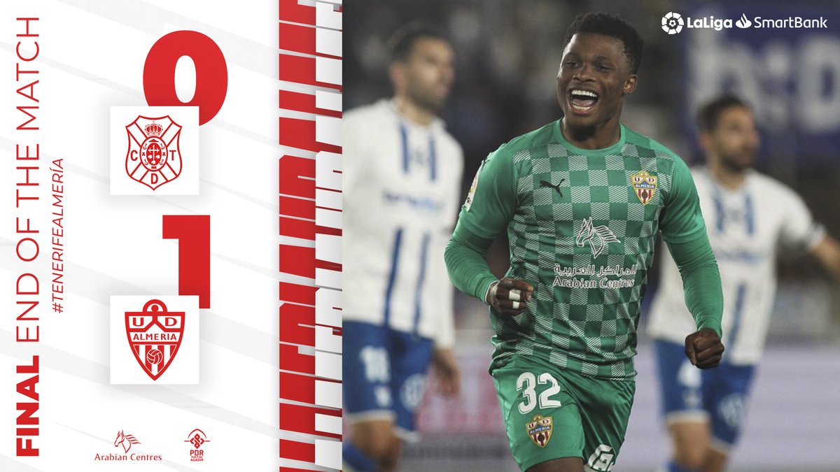 U_D_Almeria's tweet photo. @Gol ¡FINAAAL! Importantísimos 3 puntos para asegurar la posición de ascenso directo.
CD Tenerife 0-1 UD Almería
⚽️ Ramazani
#️⃣ #VamosAlmería | ⚽️ #TenerifeAlmería | 📻 #UDAradio https://t.co/oNKAC6EUBG