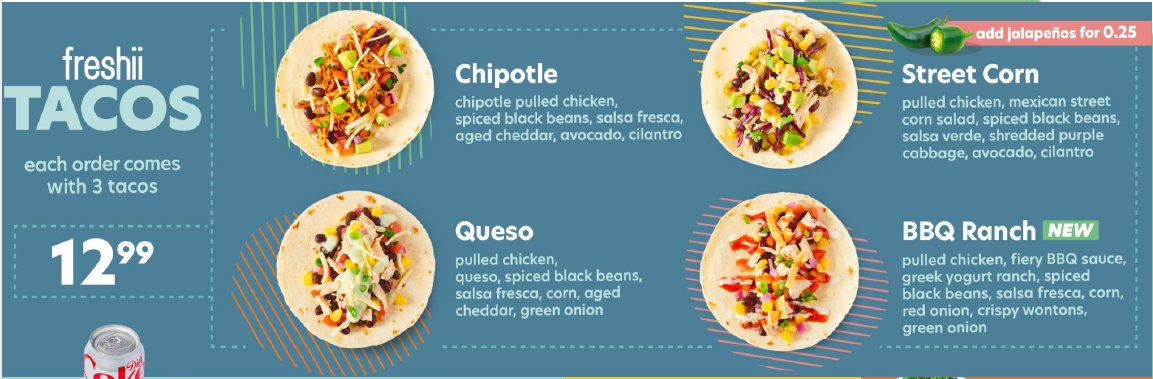 FreshiiInnisfil's tweet photo. Forget #TacoTuesday and #TacoAnyday instead @FreshiiInnisfil but only for a limited time! #eatenergize #LeafsForever #wethenorth #Food #Health #healthy #fun #Simcoe #Barrie #innisfil #MondayMotivation #eat #LetsGo @InnisfilS @townofinnisfil @simcoecounty @YMCASM https://t.co/3O8kWntrIJ
