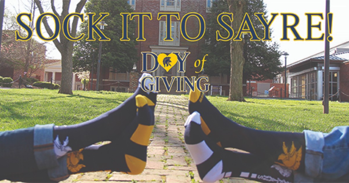 sayreschool's tweet photo. Sayre's Day of Giving is tomorrow! Will you accept the Sock It To Sayre challenge? Make a gift of $250 or more and receive a pair of Sayre socks. Text 1854 to 565-12 tomorrow and make your gift! #sayresdayofgiving #powerofparticipation https://t.co/FfnBrVDLIx