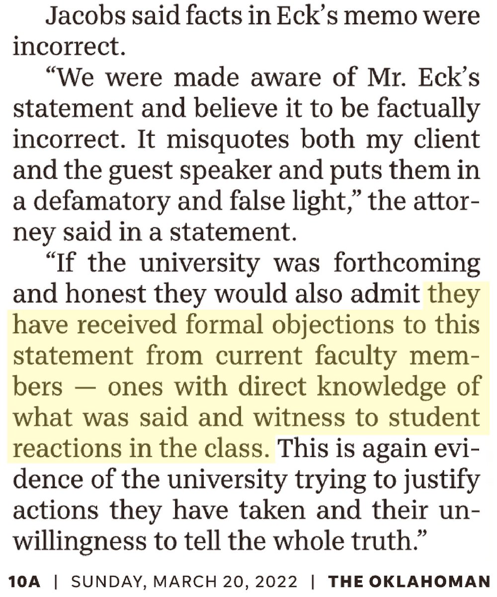 But let’s not forget:

If this statement made by Kevin Jacobs is true, then OC provided The Oklahoman information under the full knowledge that faculty witnesses had made formal objections to the legitimacy of that information.