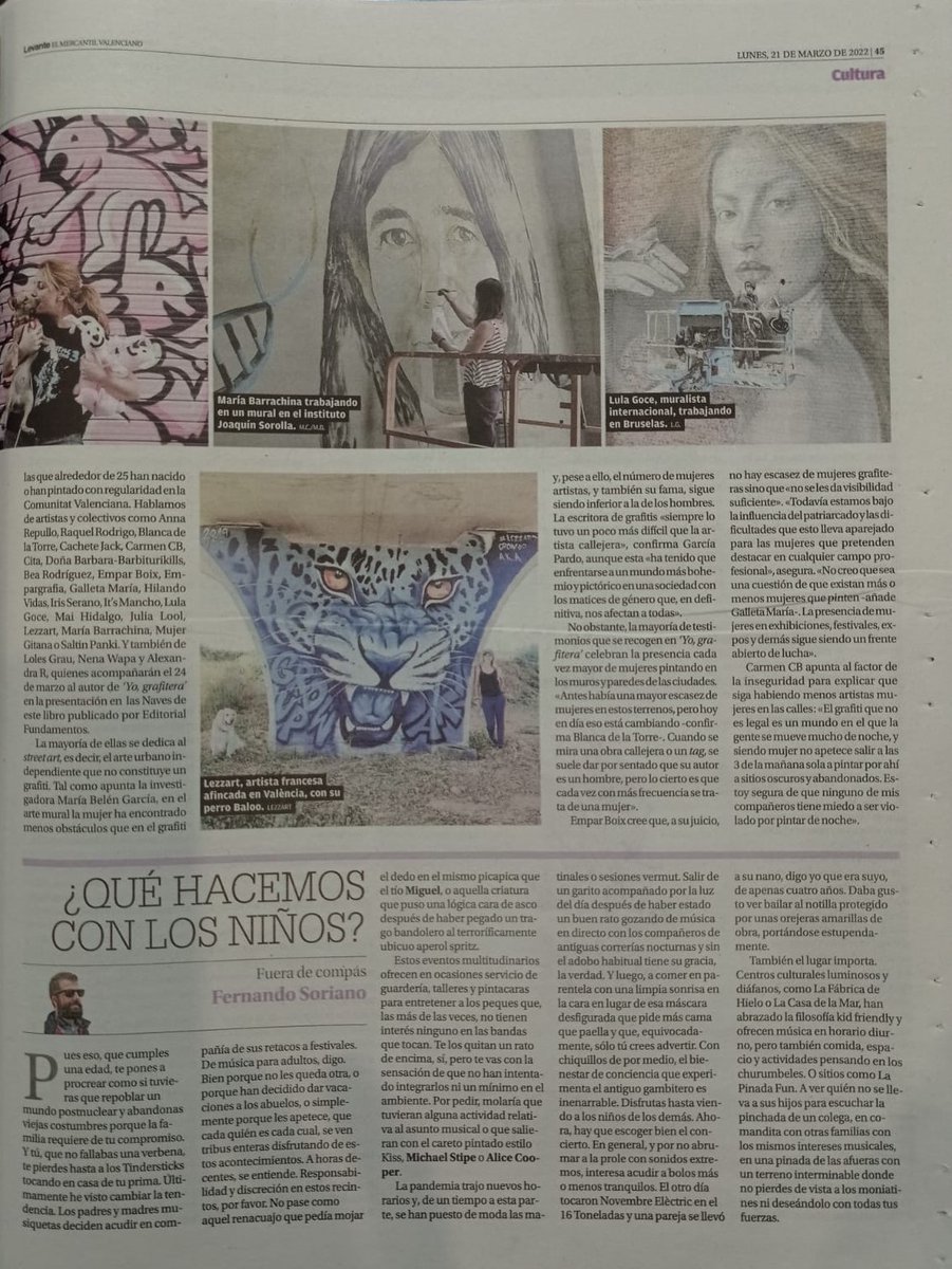 Gracias a Voro Contreras y 'El Levante' por dedicarle este magnífico artículo a nuestro último lanzamiento. 'Yo, grafitera' nos trae la obra de de 50 mujeres que pintan muros y derriban fronteras. Muy pronto. #graffiti