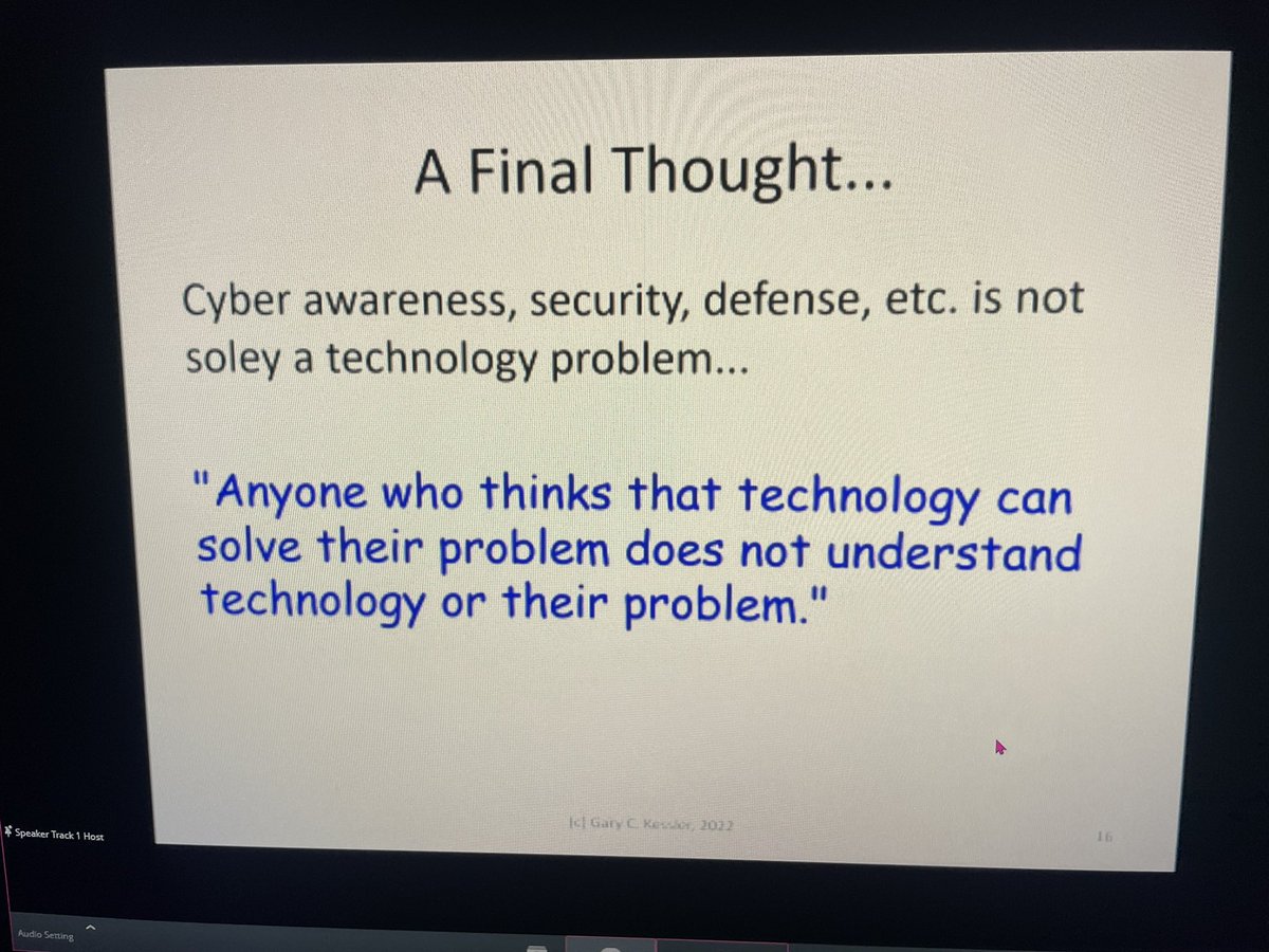 ScorpVayne's tweet photo. “know your vulnerabilities and dont worry so much ahout your threats..”
..’not every Cybersecurity professional needs to be an expert in physics, I need people who think like the bad guys..’ -Gary Kessler what a FANTASTIC presentation
YUP! Be bad 😎 🔥 #HTP22 #cybersecurity https://t.co/Ue7q7BvCCO