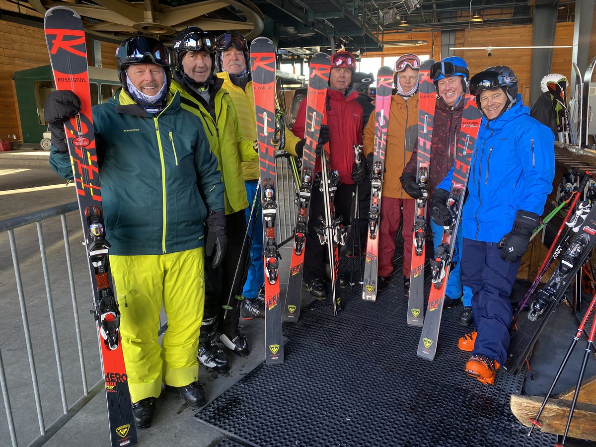 emetski's tweet photo. Another Rossi HERO bluebird groomer day @Deer_Valley 7 of the posse showed up with our Heros to celebrate Mark’s 1 Million vertical feet. Average age 70, ytd ski days ~70 and 70+ grandkids! https://t.co/XhWcL2yOYe