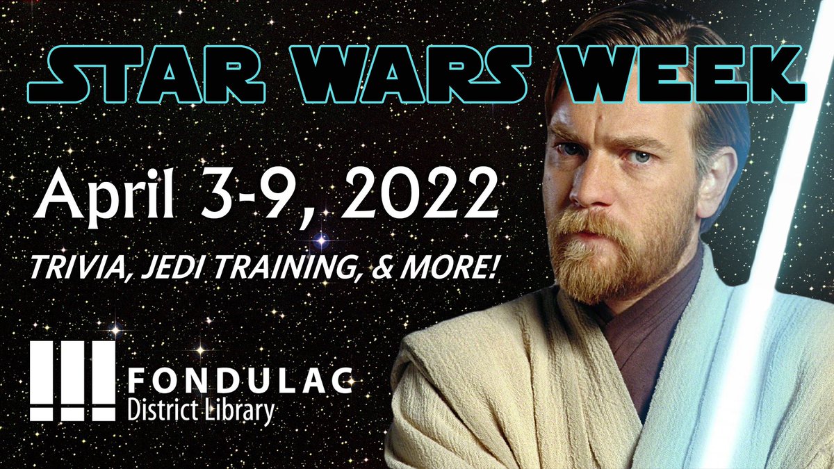 Are you ready to find the Force at FDL? Join us April 3-9, 2022, as we celebrate one of the most beloved sagas of all time with programs &amp; activities for all ages! Register for programs at fondulaclibrary.org!

#FondulacLibrary
#StarWarsWeek2022
#FindTheForce