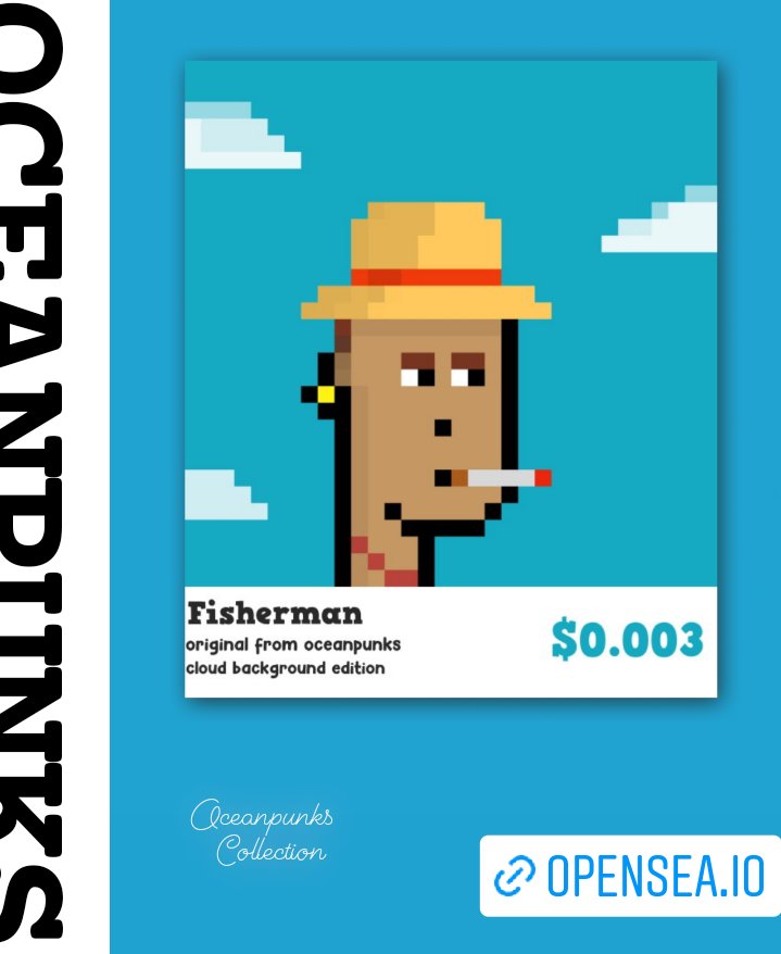 Fisherman ⚓
Opensea | Polygon
0.003 🔮🔮
No gass ❌⛽

Link on bio 🌴🍻
Alternative 🏄‍♂️🏄‍♂️
opensea.io/assets/matic/0…

#oceanpunk_ 
#NFTs #NFT #NFTCommunity #nftart 
#NFTCollection #NFTartist #opensea