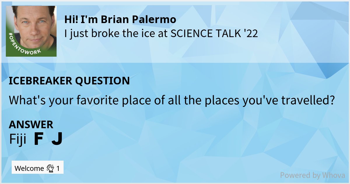 brianpalermo's tweet photo. 🔨 🧊 I just broke the ice at SCIENCE TALK '22! Check out my clever answer! #SciTalk22 #ScienceTalk23 #scicomm #scicommpros #sciengage @sciencetalkorg #sciencetalking - via #Whova event app https://t.co/CNsz5ZDB91