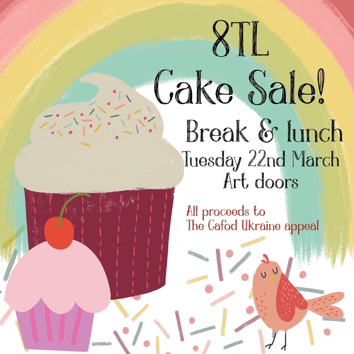 SJPHeadteacher's tweet photo. 8TL are raising money for the Ukraine appeal by selling cakes! We have had 48 amazing cupcakes donated by a local cake business and Mum and lots of other yummy treats from 8TL - come with cash at break and lunch - add some sweetness to your day! #ProudFormTutor #8TL https://t.co/IeYxCKb5gS