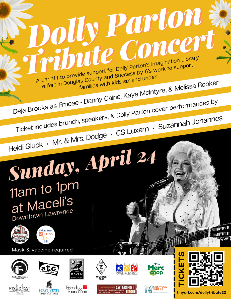 ravenbookstore's tweet image. We love Dolly Parton so much that we're triple supporters of @lawrencelibrary's Dolly Tribute Concert:
🎸We're sponsors!
🎸Danny is speaking!
🎸Chris is performing!

Don't miss the show April 24! All proceeds go to @dollyslibrary and Douglas County Success by 6!
