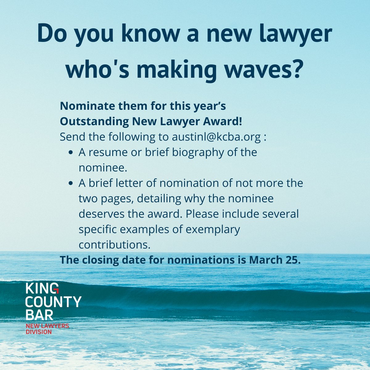 Nominations for the Outstanding New Lawyer Award now open! #lawyer #NLD #KingCounty #nominationsfor