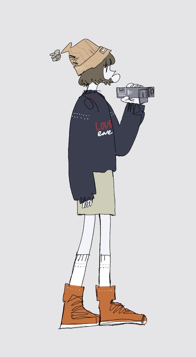 1girl solo camera simple background long sleeves grey background holding  illustration images