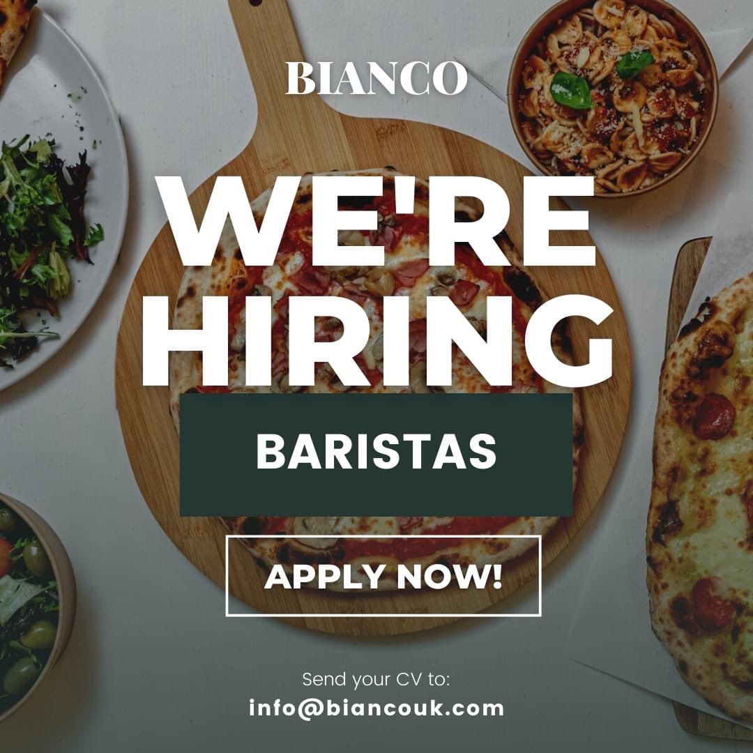 JOB OPPORTUNITY: Bianco Cafe in #SaleTown is hiring!

They are looking for baristas to join their team and are offering flexible hours ☕️ 

#M33 #SaleM33