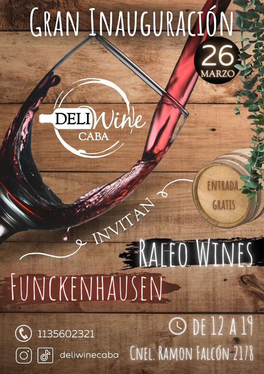 deliwinecaba's tweet photo. Este sábado 26/3 hacemos la inauguración de DELIWINE CABA. Desde las 12 del mediodía hasta las 19hs, los esperamos con variedades de vinos para degustar en Cnel.  Ramón Falcón 2178. ENTRADA SIN CARGO!
•Te esperamos con 25% de descuento en efectivo y 15% con otros medios de pago. https://t.co/fXbwDt0C6y