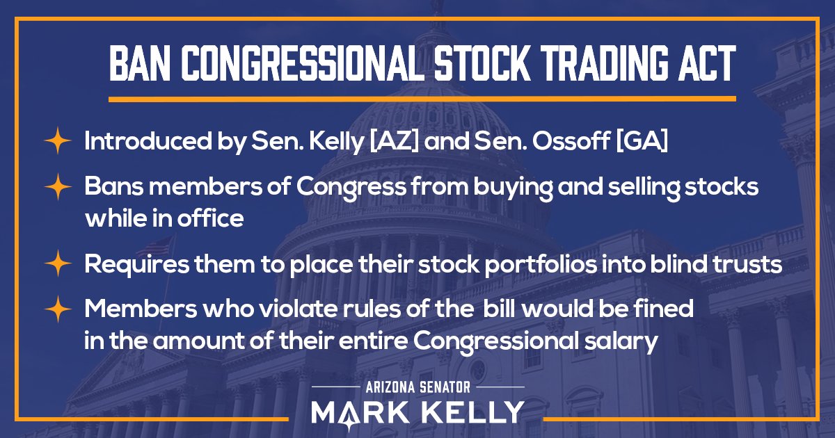 SenMarkKelly's tweet image. Congress should be focused on delivering results for their constituents, not stock portfolios.
 
It's why I'm proposing we ban stock trading for members of Congress.